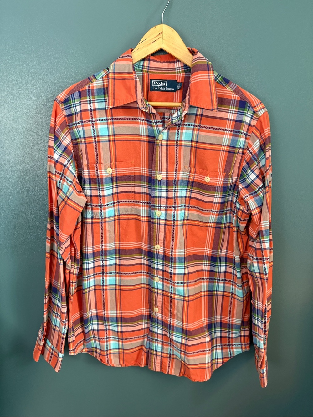 Polo Ralph Lauren Men's Orange Plaid Southwest Long Sleeve Button-Up Shirt L
